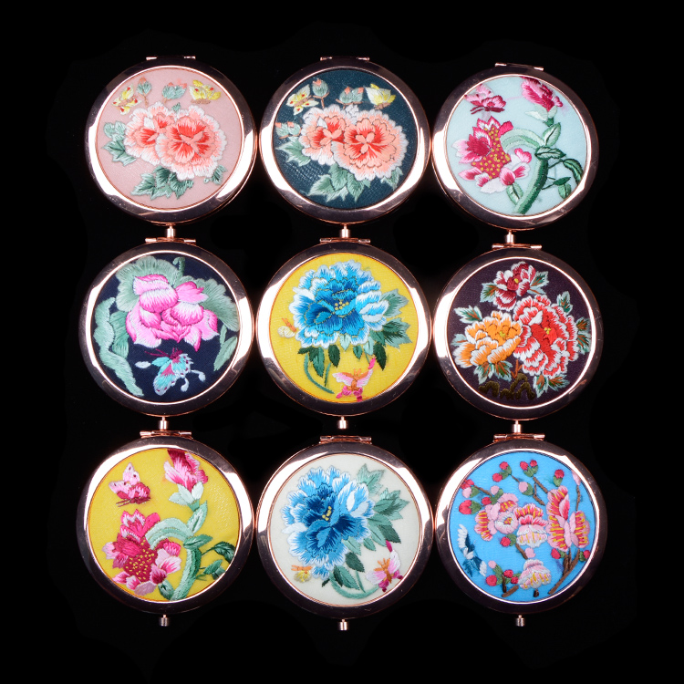 温江化妆随身镜精品出国送礼刺绣中国风古风摄影 手绣镜子