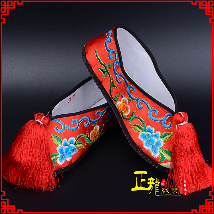 温江京剧越剧戏曲彩鞋花旦绣花 普平底彩鞋